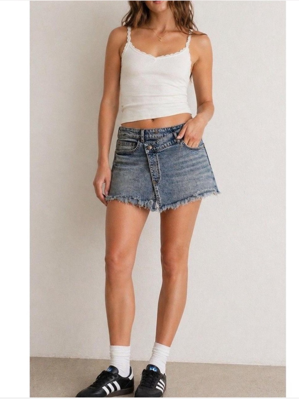 Pilcro Mini Blue Denim Skirt Crossover Button Skort Shorts Size 32